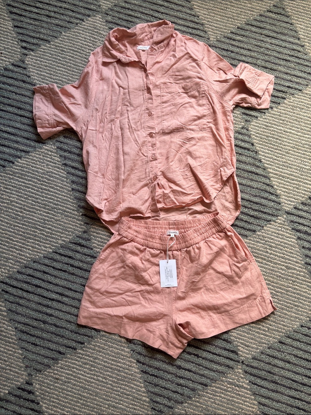 Z Supply Blush Pink Button-Up Shirt & Elastic Waist Shorts Set